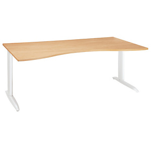 Bureau Direction Actual - L. 180 x P. 90 cm - Plateau ChĂȘne - Pieds L Blanc