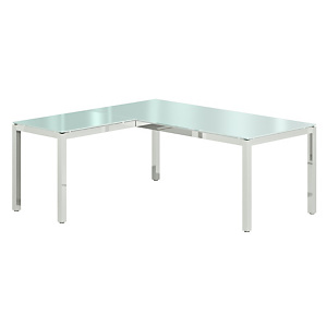 Bureau de direction droit avec retour Delux - L.160 x P.160 cm - Plateau verre Aigue marine - Pieds Chromé Bureau de direction droit avec retour Delux - L.160 x P.160 cm - Plateau verre Aigue marine - Pieds Chromé