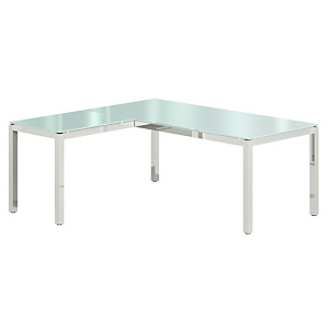 Bureau de direction droit avec retour Delux - L.180 x P.160 cm - Plateau verre Aigue marine - Pieds Chromé Bureau de direction droit avec retour Delux - L.180 x P.160 cm - Plateau verre Aigue marine - Pieds Chromé