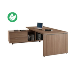 Bureau de direction Flore avec retour suspendu - L.195 x P.170 cm - Plateau Noyer - Pieds panneaux Bureau de direction Flore avec retour suspendu - L.195 x P.170 cm - Plateau Noyer - Pieds panneaux