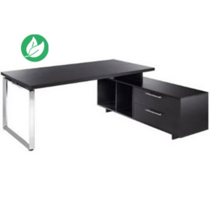 Bureau de direction Flore avec retour suspendu - L.225 x P.170 cm - Plateau Frêne noir - Pieds cadres Bureau de direction Flore avec retour suspendu - L.225 x P.170 cm - Plateau Frêne noir - Pieds cadres