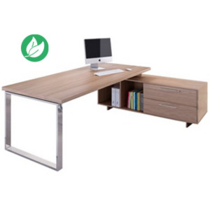 Bureau de direction Flore avec retour suspendu - L.225 x P.170 cm - Plateau Noyer - Pieds cadres Bureau de direction Flore avec retour suspendu - L.225 x P.170 cm - Plateau Noyer - Pieds cadres