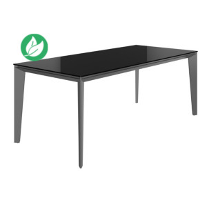 Bureau de direction Fusion - L.170 x P.90 cm - Plateau verre trempé Noir - Pieds métal Noir