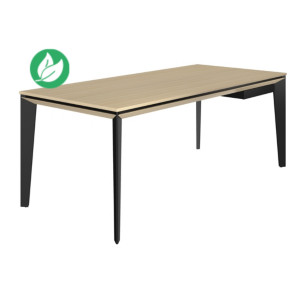 Bureau de direction Fusion - L.190 x P.90 cm - Plateau Chêne structuré - Pieds métal Noir