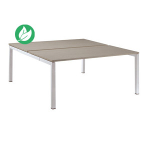 Bureau double Actual ensemble de 2 postes - L.160 x P.165 cm - Plateau Chêne grisé - 4 pieds en arche Aluminium