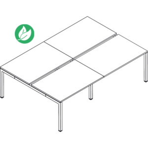 Bureau double Actual ensemble de 4 postes - L.240 x P.165 cm - Plateau Chêne grisé - 4 pieds en arche Aluminium