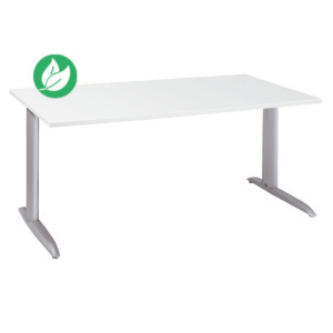 Bureau droit Actual à hauteur ajustable au montage- L.120 x P.80 cm - Plateau Blanc - Pieds métal en L Aluminium