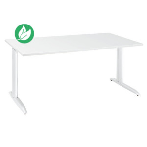 Bureau droit Actual à hauteur ajustable au montage L.120 x P.80 cm - Plateau Blanc - Pieds métal en L Blanc