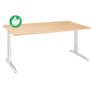 Bureau droit Actual à hauteur ajustable au montage - L.120 x P.80 cm - Plateau Hêtre - Pieds métal en L Blanc Bureau droit Actual à hauteur ajustable au montage - L.120 x P.80 cm - Plateau Hêtre - Pieds métal en L Blanc