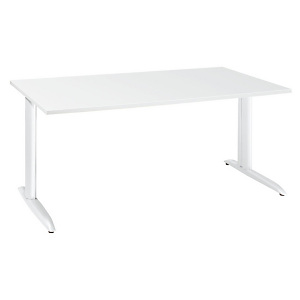 Bureau droit Actual à hauteur ajustable au montage - L. 140 x P. 80 cm - Plateau Blanc - Pieds métal