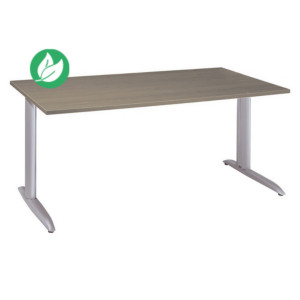 Bureau droit Actual à hauteur ajustable au montage - L.140 x P.80 cm - Plateau Chêne grisé - Pieds métal en L Aluminium