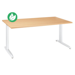 Bureau droit Actual à hauteur ajustable au montage - L.140 x P.80 cm - Plateau Chêne - Pieds métal en L Blanc Bureau droit Actual à hauteur ajustable au montage - L.140 x P.80 cm - Plateau Chêne - Pieds métal en L Blanc