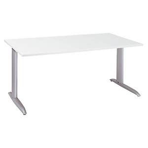 Bureau droit Actual à hauteur ajustable au montage - L. 180 x P. 80 cm - Plateau Blanc - Pieds métal