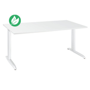 Bureau droit Actual à hauteur ajustable au montage - L.180 x P.80 cm - Plateau Blanc -  Pieds métal en L Blanc