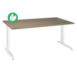 Bureau droit Actual à hauteur ajustable au montage - L.180 x P.80 cm - Plateau Chêne grisé - Pieds métal en L Blanc Bureau droit Actual à hauteur ajustable au montage - L.180 x P.80 cm - Plateau Chêne grisé - Pieds métal en L Blanc