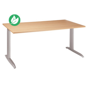 Bureau droit Actual à hauteur ajustable au montage - L.180 x P.80 cm - Plateau Hêtre - Pieds métal en L Aluminium Bureau droit Actual à hauteur ajustable au montage - L.180 x P.80 cm - Plateau Hêtre - Pieds métal en L Aluminium