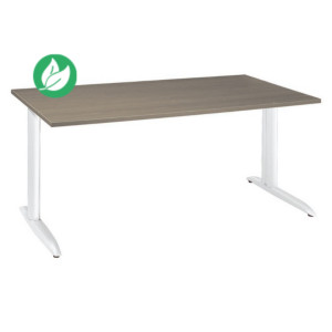 Bureau droit Actual à hauteur ajustable au montage - L.80 x P.80 cm - Plateau Chêne grisé - Pieds métal en L Blanc Bureau droit Actual à hauteur ajustable au montage - L.80 x P.80 cm - Plateau Chêne grisé - Pieds métal en L Blanc