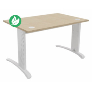 Bureau droit Biospace - L.120 x P.80 cm - Plateau Chêne - Pieds Blanc - Embases Blanc