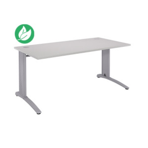 Bureau droit Biospace - L.120 x P.80 cm - Plateau Gris - Pieds Aluminium - Embases Aluminium