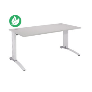 Bureau droit Biospace - L.120 x P.80 cm - Plateau Gris - Pieds Blanc - Embases Blanc