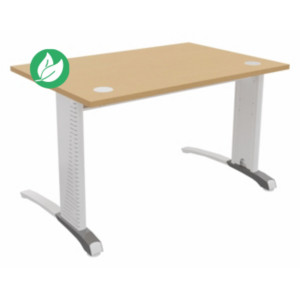 Bureau droit Biospace - L.120 x P.80 cm - Plateau Hêtre - Pieds Blanc - Embases Aluminium Bureau droit Biospace - L.120 x P.80 cm - Plateau Hêtre - Pieds Blanc - Embases Aluminium