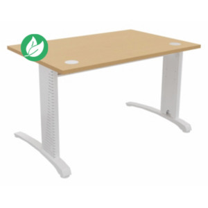 Bureau droit Biospace - L.120 x P.80 cm - Plateau Hêtre - Pieds Blanc - Embases Blanc