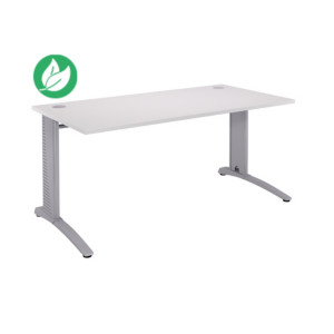 Bureau droit Biospace - L.140 x P.80 cm - Plateau Blanc - Pieds Aluminium - Embases Aluminium