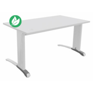 Bureau droit Biospace - L.140 x P.80 cm - Plateau Blanc - Pieds Blanc - Embases Aluminium