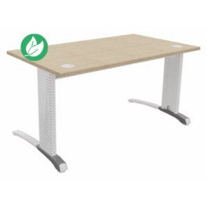 Bureau droit Biospace - L.140 x P.80 cm - Plateau Chêne - Pieds Blanc - Embases Aluminium