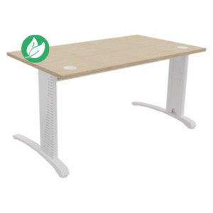 Bureau droit Biospace - L.140 x P.80 cm - Plateau Chêne - Pieds Blanc - Embases Blanc