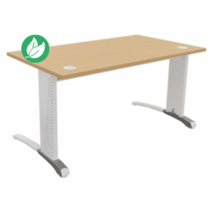 Bureau droit Biospace - L.140 x P.80 cm - Plateau Hêtre - Pieds Blanc - Embases Aluminium