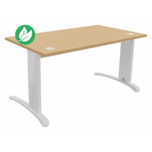 Bureau droit Biospace - L.140 x P.80 cm - Plateau Hêtre - Pieds Blanc - Embases Blanc