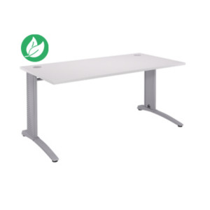 Bureau droit Biospace - L.160 x P.80 cm - Plateau Blanc - Pieds Aluminium - Embases Aluminium