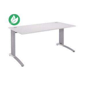 Bureau droit Biospace - L.160 x P.80 cm - Plateau Blanc - Pieds Aluminium - Embases Blanc