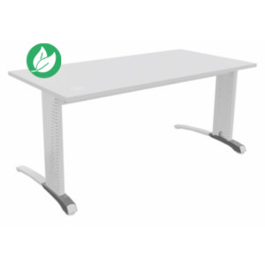 Bureau droit Biospace - L.160 x P.80 cm - Plateau Blanc - Pieds Blanc - Embases Aluminium