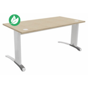 Bureau droit Biospace - L.160 x P.80 cm - Plateau Chêne - Pieds Blanc - Embases Aluminium