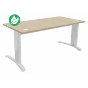 Bureau droit Biospace - L.160 x P.80 cm - Plateau Chêne - Pieds Blanc - Embases Blanc