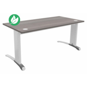 Bureau droit Biospace - L.160 x P.80 cm - Plateau Cèdre - Pieds Blanc - Embases Aluminium