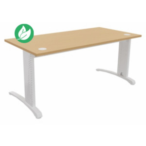 Bureau droit Biospace - L.160 x P.80 cm - Plateau Hêtre - Pieds Blanc - Embases Blanc