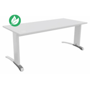 Bureau droit Biospace - L.180 x P.80 cm - Plateau Blanc - Pieds Blanc - Embases Aluminium