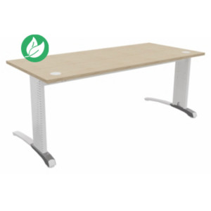 Bureau droit Biospace - L.180 x P.80 cm - Plateau Chêne - Pieds Blanc - Embases Aluminium