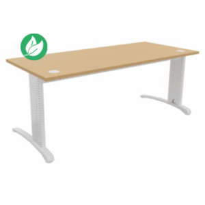 Bureau droit Biospace - L.180 x P.80 cm - Plateau Hêtre - Pieds Blanc - Embases Blanc