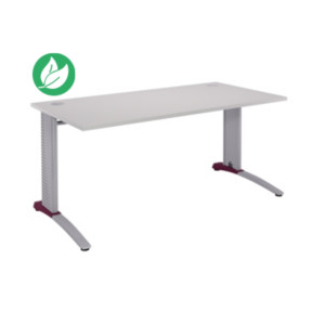 Bureau Droit Biospace 2 - L. 160 x P. 80 cm - Plateau Gris - Pieds L Aluminium - Embase "Framboise" Bureau Droit Biospace 2 - L. 160 x P. 80 cm - Plateau Gris - Pieds L Aluminium - Embase "Framboise"