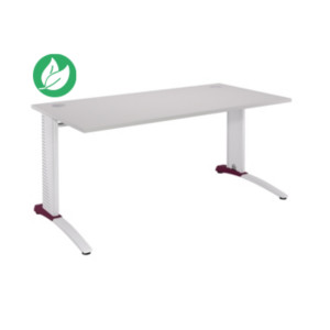 Bureau Droit Biospace 2 - L. 160 x P. 80 cm - Plateau Gris - Pieds L Blanc - Embase "Framboise" Bureau Droit Biospace 2 - L. 160 x P. 80 cm - Plateau Gris - Pieds L Blanc - Embase "Framboise"