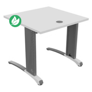 Bureau droit Biospace - L.80 x P.80 cm - Plateau Blanc - Pieds Aluminium - Embases Blanc Bureau droit Biospace - L.80 x P.80 cm - Plateau Blanc - Pieds Aluminium - Embases Blanc