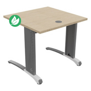 Bureau droit Biospace - L.80 x P.80 cm - Plateau Chêne - Pieds Aluminium - Embases Blanc Bureau droit Biospace - L.80 x P.80 cm - Plateau Chêne - Pieds Aluminium - Embases Blanc
