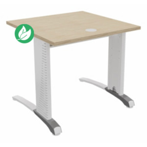 Bureau droit Biospace - L.80 x P.80 cm - Plateau Chêne - Pieds Blanc - Embases Aluminium Bureau droit Biospace - L.80 x P.80 cm - Plateau Chêne - Pieds Blanc - Embases Aluminium