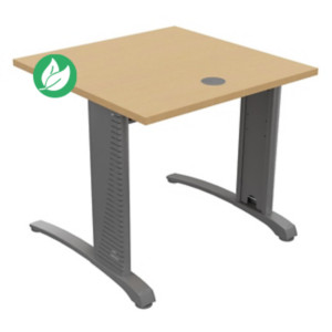 Bureau droit Biospace - L.80 x P.80 cm - Plateau Hêtre - Pieds Aluminium - Embases Aluminium Bureau droit Biospace - L.80 x P.80 cm - Plateau Hêtre - Pieds Aluminium - Embases Aluminium
