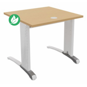 Bureau droit Biospace - L.80 x P.80 cm - Plateau Hêtre - Pieds Blanc - Embases Aluminium Bureau droit Biospace - L.80 x P.80 cm - Plateau Hêtre - Pieds Blanc - Embases Aluminium