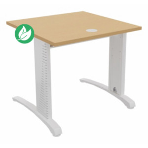 Bureau droit Biospace - L.80 x P.80 cm - Plateau Hêtre - Pieds Blanc - Embases Blanc